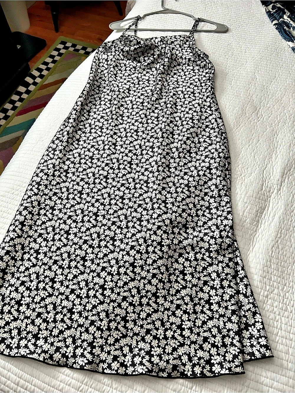 bebe Satin Cowl Neck Slip Midi Dress Black & Silver Medium